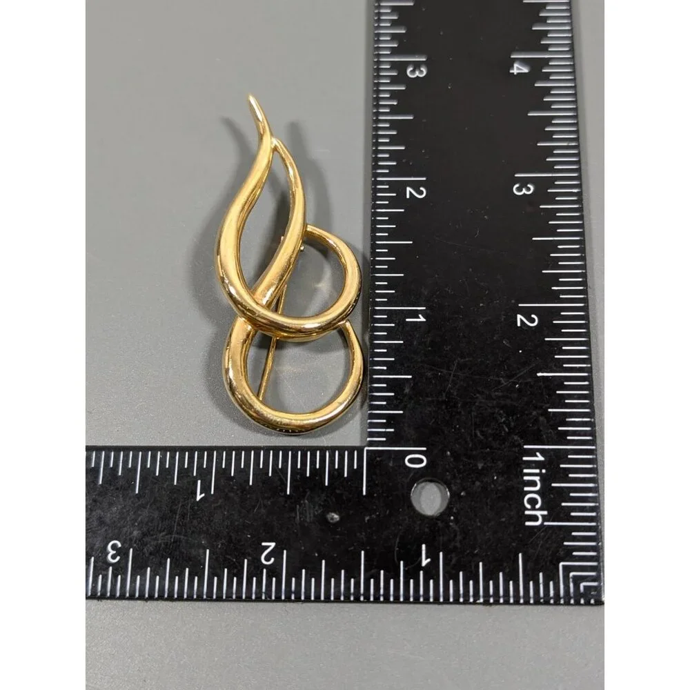 Vintage Gold‎ Tone Double Scroll Teardrop Modernist Brooch Pin
